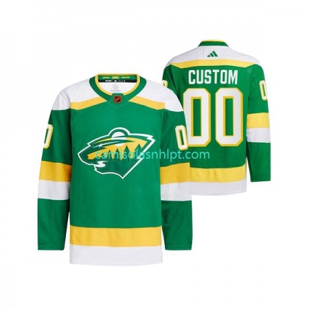 Camiseta Minnesota Wild Personalizado Adidas 2022-2023 Reverse Retro Verde Authentic - Homem